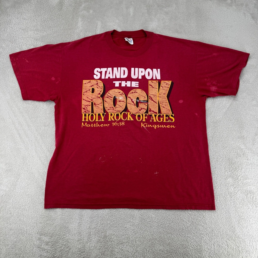 Vintage Hanes Mens Stand Upon The Rock T Shirt Large Red Preowned Stains Faded
